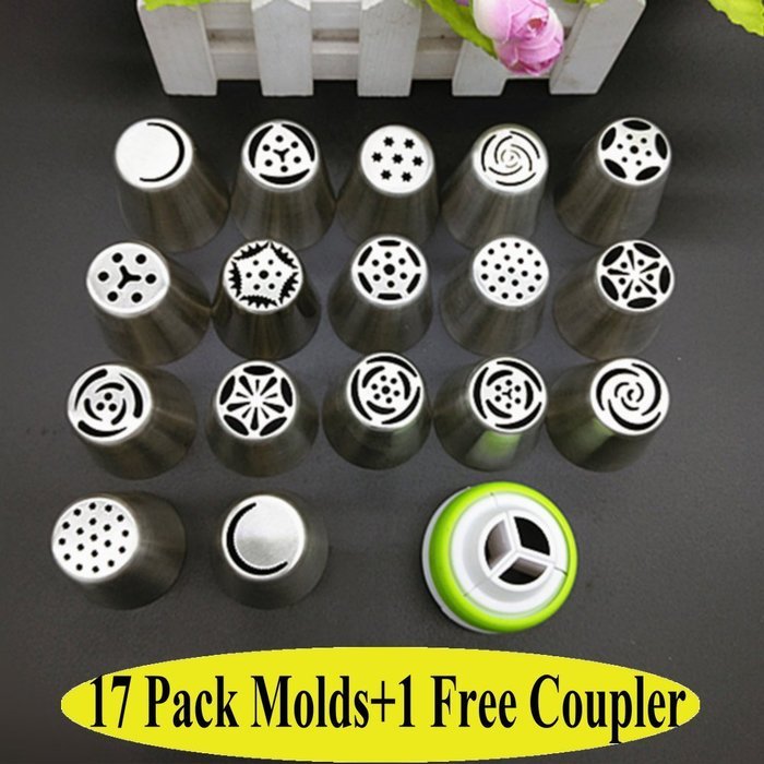 Swity Home 17 Piece Set Stainless Steel Russian Piping Pastry Tips for Decorating Cake and Icing Cupcake, 1 Large... N3