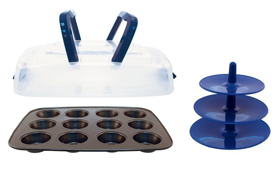 Entemann's ENT29116 12 Count Cupcake Carrier with Non-Stick Pan and 3-Tier Cupcake Stand N2