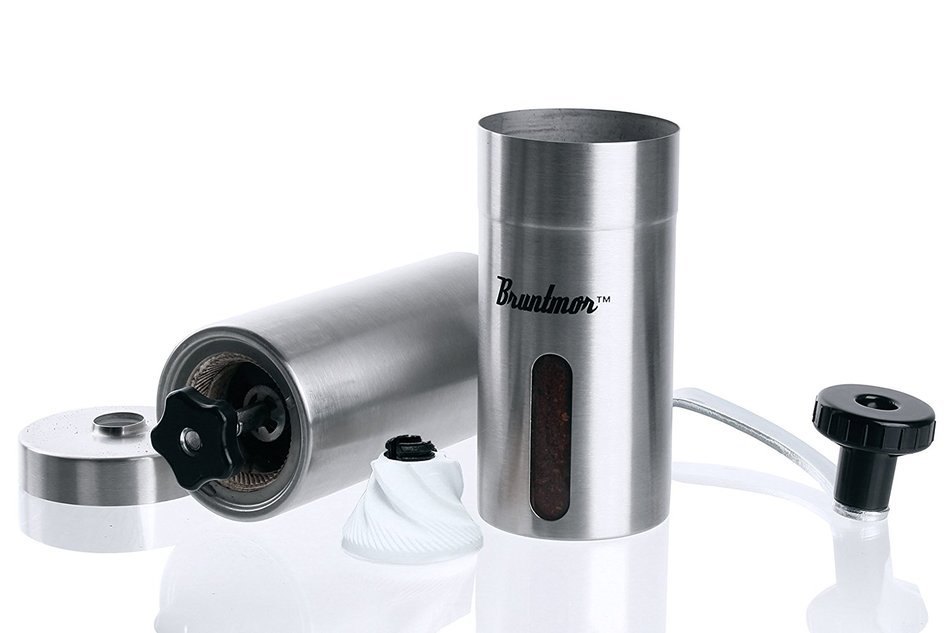 Bruntmor, Portable Slim Ceramic Burr Manual Coffee Grinder, 18/10 Stainless Steel