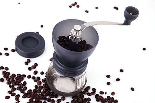 #1 Best Professional Ceramic Manual Coffee Grinder, Stainless Steel Build, 100g Capacity Glass Jar Consistency...