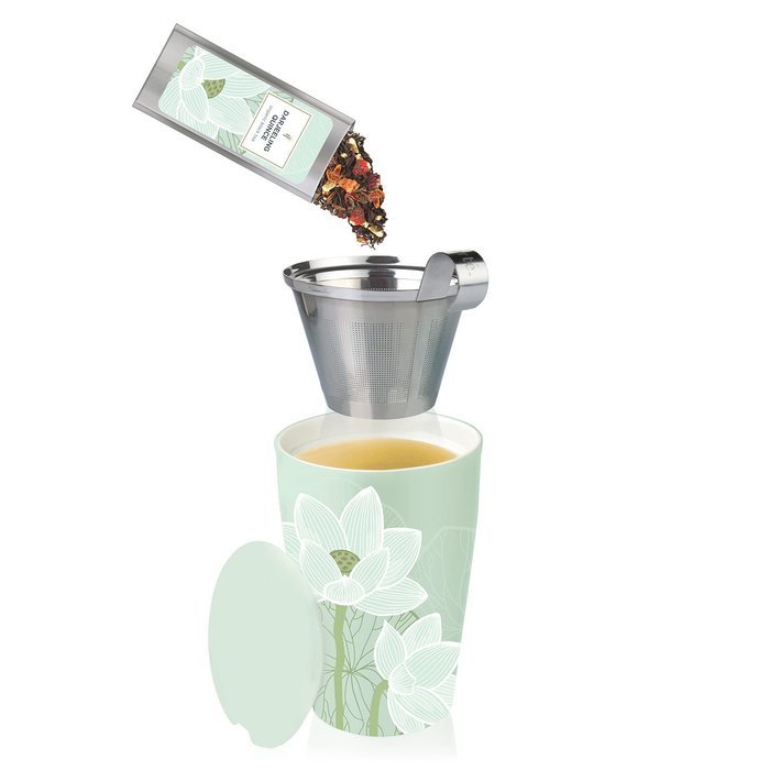 Tea Fort&eacute; KATI Single Cup Loose Leaf Tea Brewing System, Insulated Ceramic Cup with Tea Infuser and Lid, Lotus N4