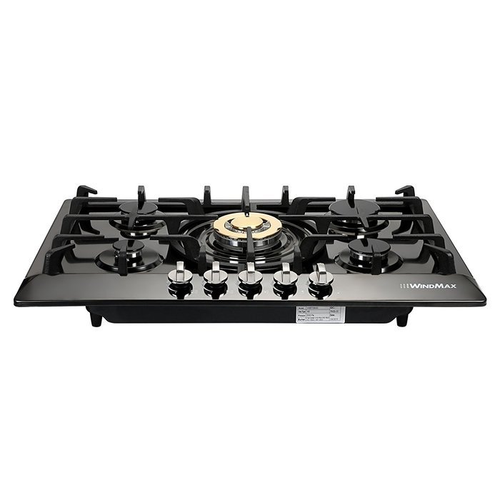 Windmax Fashion Black & Gold 30 Inch Stainless Steel 5 Burner Built-In Stove Natural Gas Cooktop