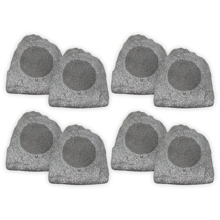 Theater Solutions 8R8G Outdoor Granite 8" Rock 8 Speaker Set for Deck Pool Spa Yard Garden