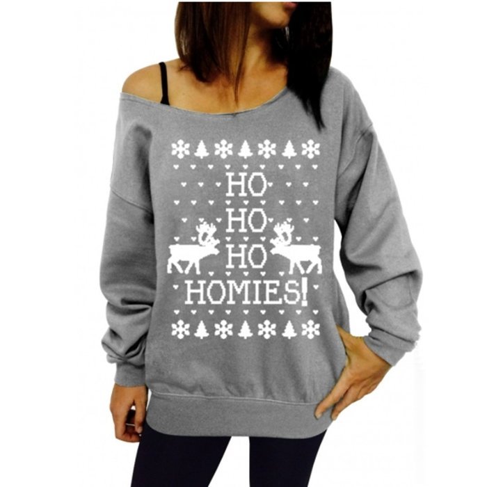 Xmas Pullover Shirt,Morecome Womens Christmas Printing Off Shoulder Sweatshirt (XL, Green)