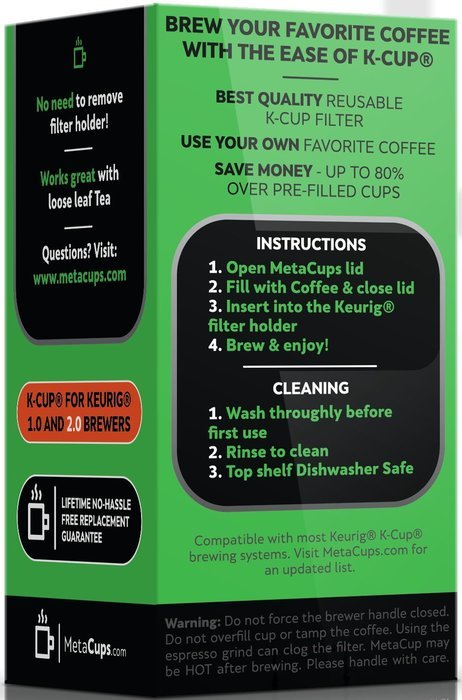 MetaCups 2.0 K Cups Reusable Refillable Coffee Filters for Keurig 2.0 Brewers K200, K300, K400, K500 and Tea K-cup... N3