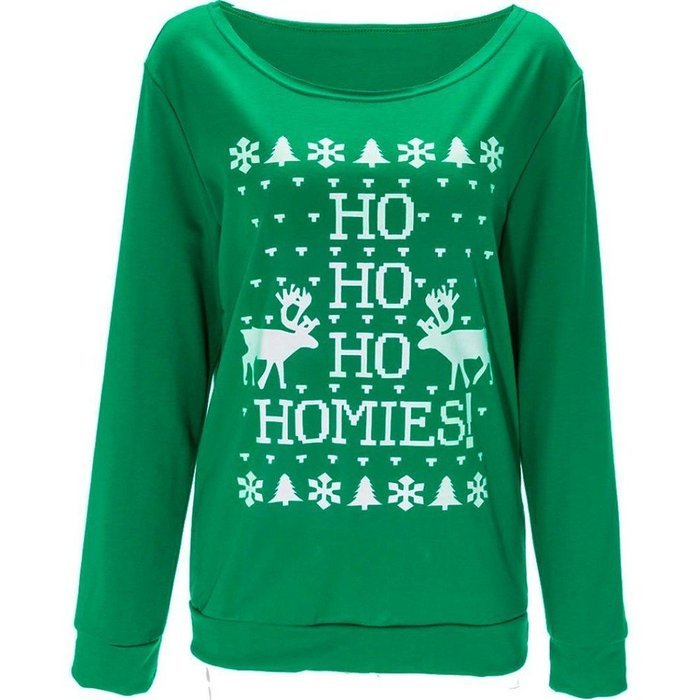 Xmas Pullover Shirt,Morecome Womens Christmas Printing Off Shoulder Sweatshirt (XL, Green) N5