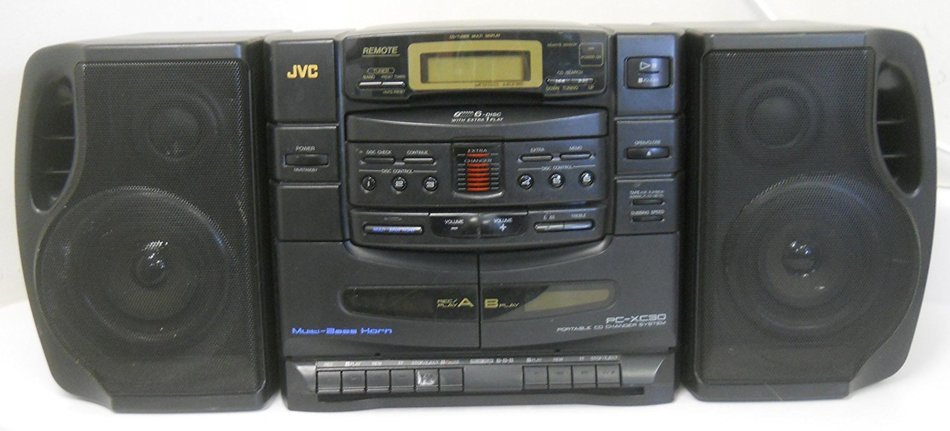 JVC PC-XC30 6 Disc CD Changer Boombox Dual Cassette Recorder Player Multi Bass Horn Portable AM FM Radio Detachable... N2