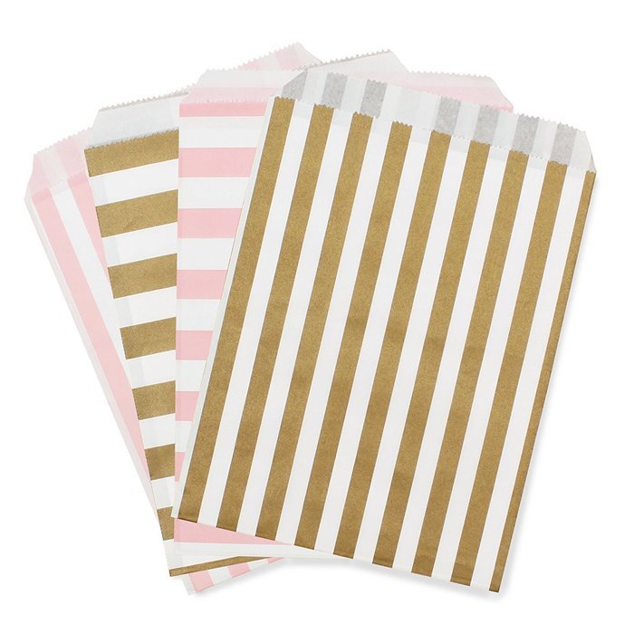 5" x 7" Party Favor Bag, Pack of 12 (Gold & Light Pink | Striped) N2