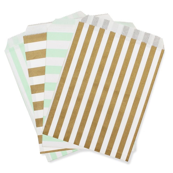 5" x 7" Party Favor Bag, Pack of 12 (Gold & Light Pink | Striped) N3