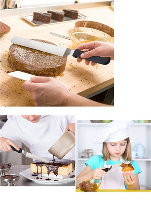 M-Aimee (3 Piece) Stainless Steel Cake Decorating DIY Baking Tools, Icing Spatulas - 6" - 8" - 10" - with Black... N2