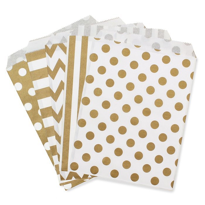 5" x 7" Party Favor Bag, Pack of 12 (Gold & Light Pink | Striped) N4
