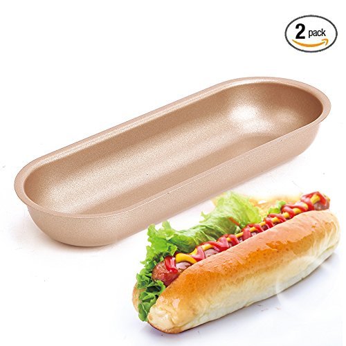 2 PCs Nonstick Home Baking Oval Metal Hotdog Mold Pan 7 Inch