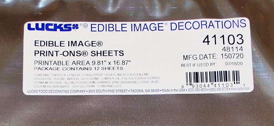 Lucks 48114 / 41103 11" x 17" Edible Image Print-Ons Sheets (12 sheets per pack x 2) N2