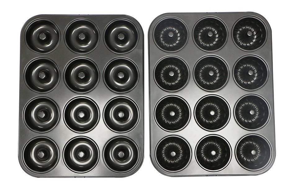 Webake 2-Pack 12 Cavity Mini Bundt Cake Pan and 12 Cavity Donut Cake Pan, Non-stick
