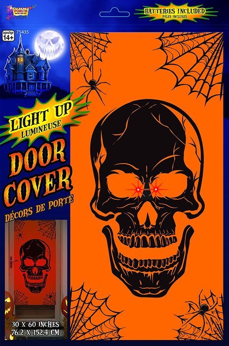 Forum Novelties Light-Up Skull Door Cover, 30 x 60", Orange