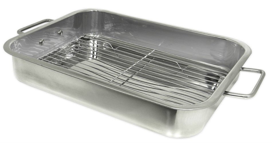 Prime Pacific Stainless Steel Roasting Lasagna Pan 16 x 12 with Removable Rack