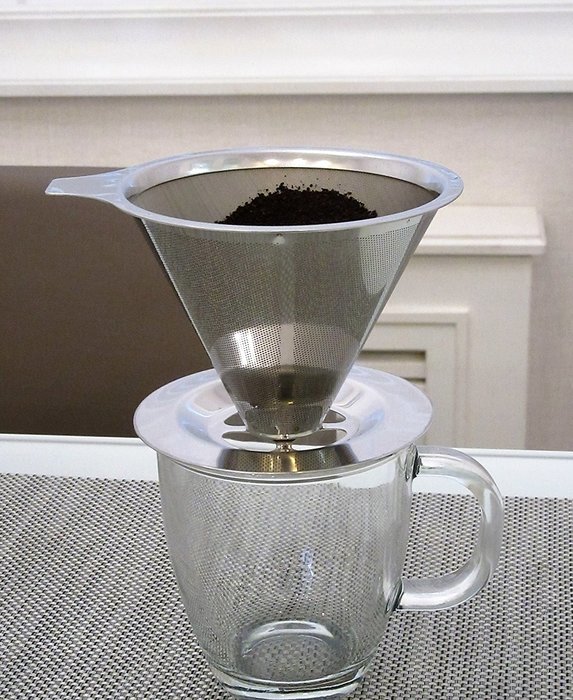 Ruzels Stainless Steel Pour Over Coffee Dripper with Reusable Double Layer Micro Mesh Filter N4
