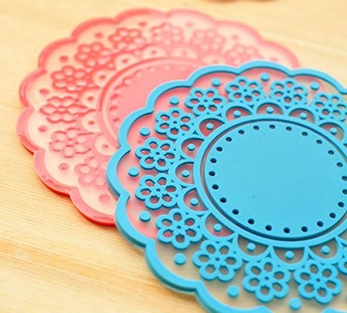 AnnyMart Lovely Cute Sweet Semitransparent Lace Cup Mat Silicone Rubber Coaster for Wine, Glass, Tea,Set of 6 N2