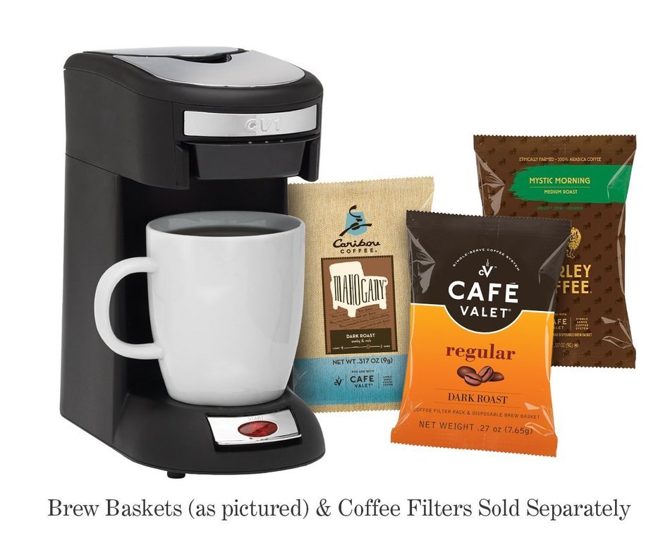 Caf&eacute; Valet Black/Silver Single Serve Coffee Brewer Starter Kit/Combo, Includes 10-Count Variety Pack of Exclusive... N5