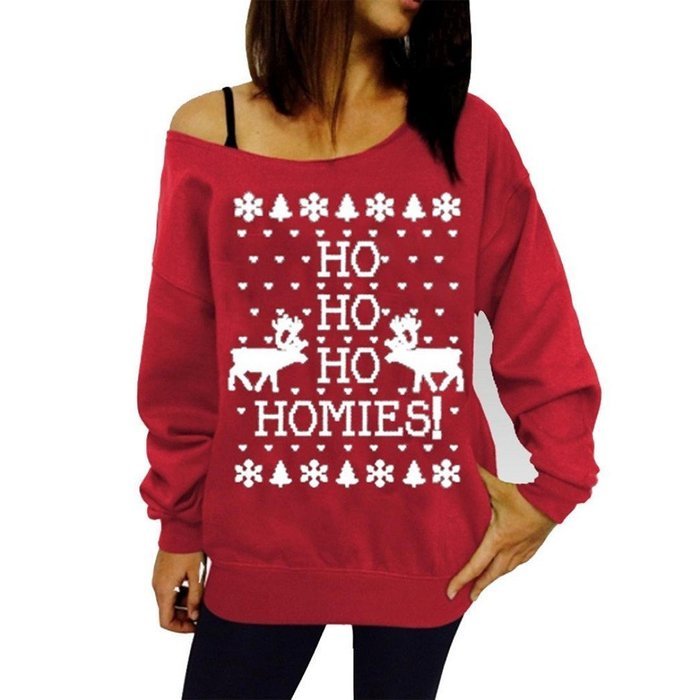 Xmas Pullover Shirt,Morecome Womens Christmas Printing Off Shoulder Sweatshirt (XL, Green) N7