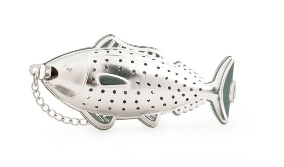 Kikkerland Fish Tea Infuser and Drip Tray, Silver