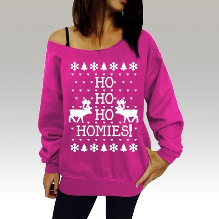 Xmas Pullover Shirt,Morecome Womens Christmas Printing Off Shoulder Sweatshirt (XL, Green) N12
