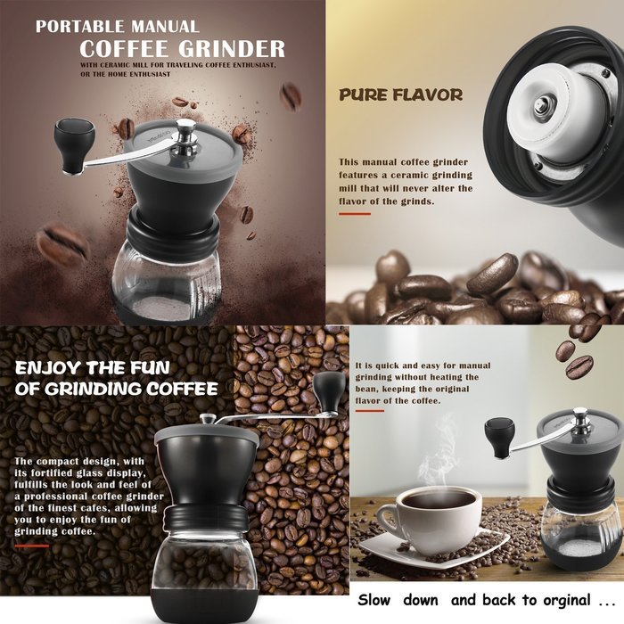 Mindkoo Manual Coffee Grinders Ceramic Burr Hand Crank Grinding Mill (Grey)