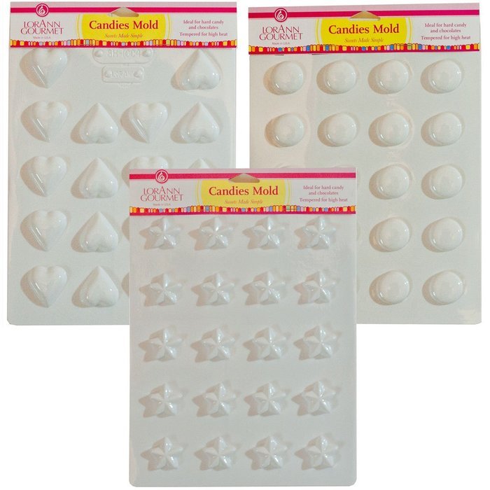 Lorann Hard Candy Mold Set - Heart, Circle, and Star N3