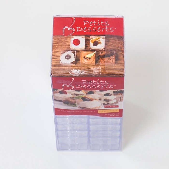 Petits Desserts 72-Piece Set of 60 ml Square Cups and 3.74-Inch Plastic Dessert Spoons N2