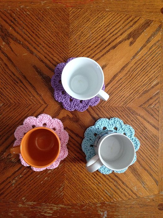 Crochet Pink Cotton Flower Coasters Set of 2