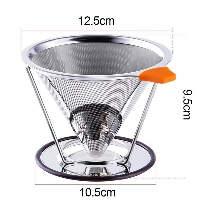 Aohang Stainless Steel Paperless Reusable Pour Over Coffee Filter Funnel Cone Dripper for Home Office N7