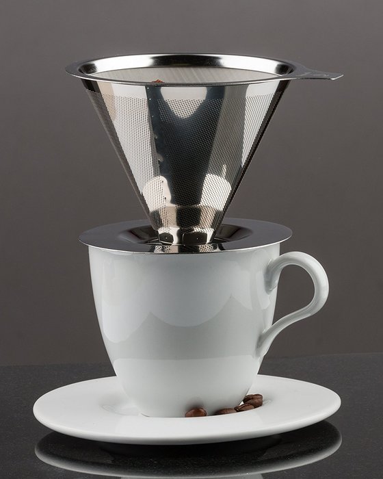 Maranello Caff&eacute; - Stainless Steel Pour Over Paperless Coffee Maker - Mesh Bottomed Cone Dripper and Cup Stand...