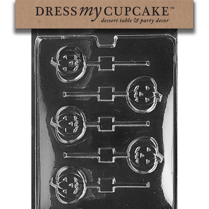 Dress My Cupcake DMCH046 Chocolate Candy Mold, Pumpkin Lollipop, Halloween