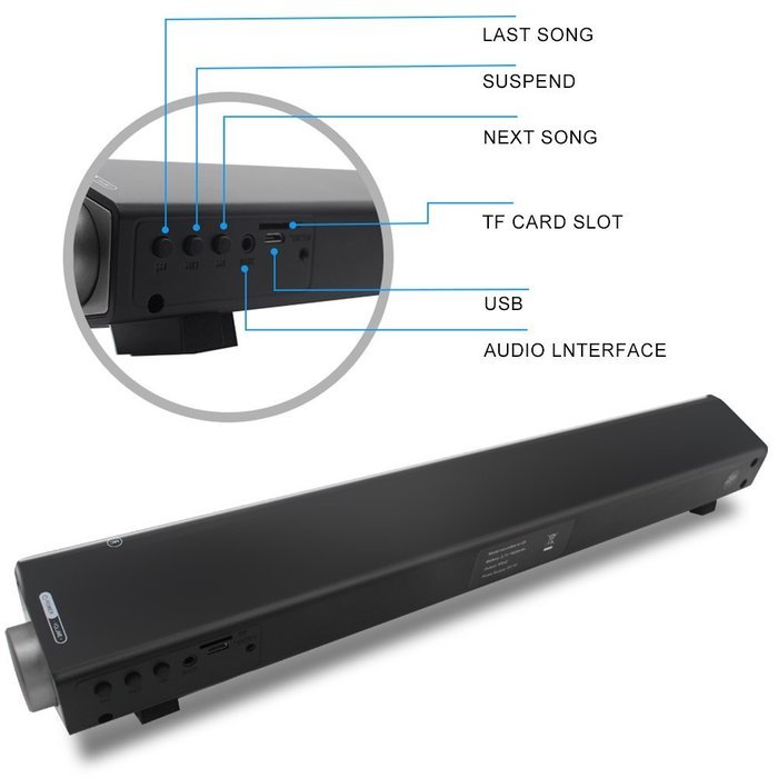 Wireless Sound Bar Bluetooth Speaker, Support TF card, 15.7in (Silver) N3
