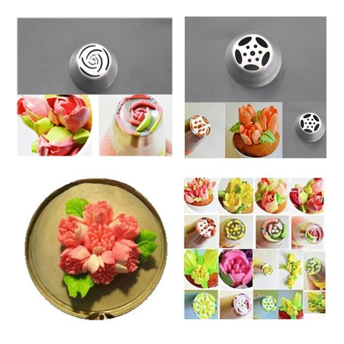 TANGCHU Russian Piping Tips 23PCS/SET Stainless Steel Large Size Icing Syringe Set DIY Coupler Nozzle N4