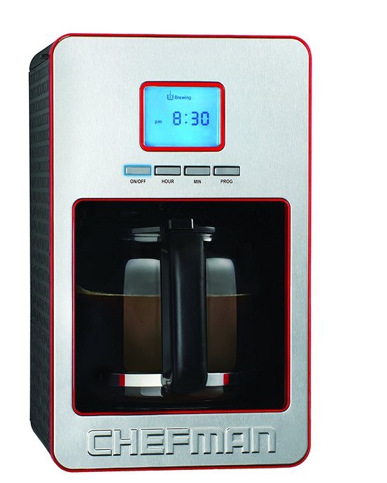 Chefman RJ14-12SS-P-Red 12 Cup Programmable Coffee Maker with Stainless Steel Face, Red