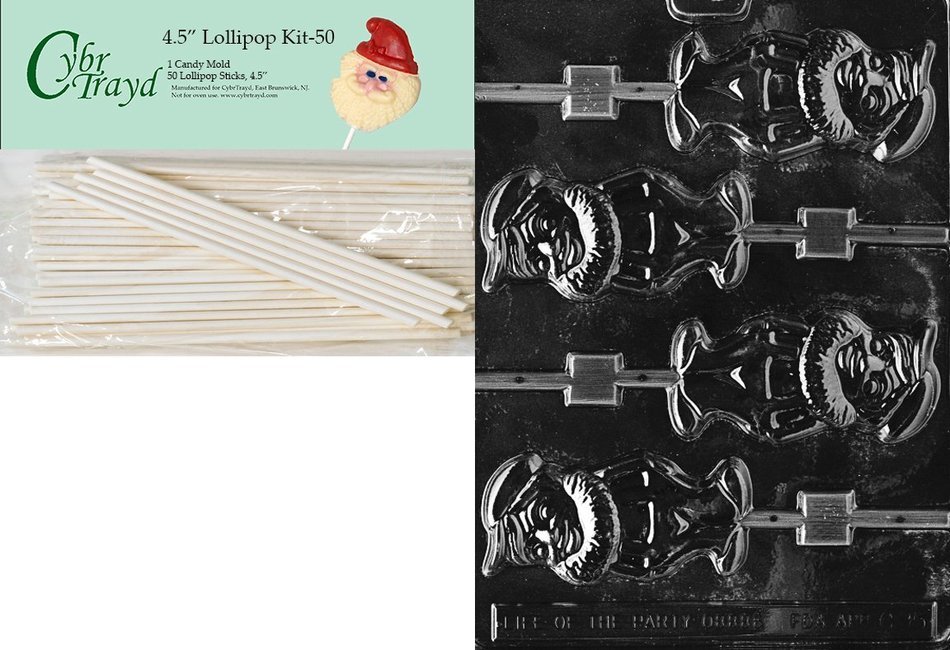 Cybrtrayd 00045St50-C095 Elf Lolly Christmas Chocolate/Candy Mold with 50 4.5-Inch Lollipop Sticks