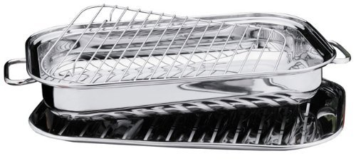 Heavy Weight Stainless Steel 16'' Roasting/Lasagna Pan with Rack, Silver