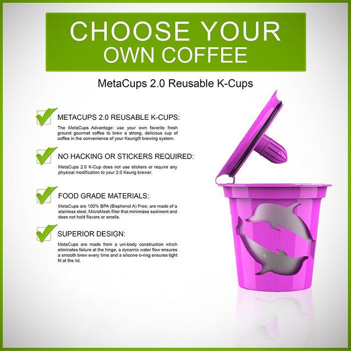 MetaCups 2.0 K Cups Reusable Refillable Coffee Filters for Keurig 2.0 Brewers K200, K300, K400, K500 and Tea K-cup... N6