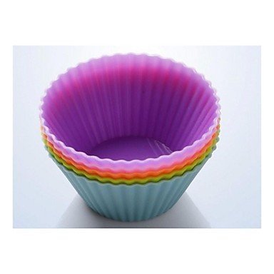 Sher 5PCS Bakeware Silicone Round Baking Molds Muffin Cup Color Random N5