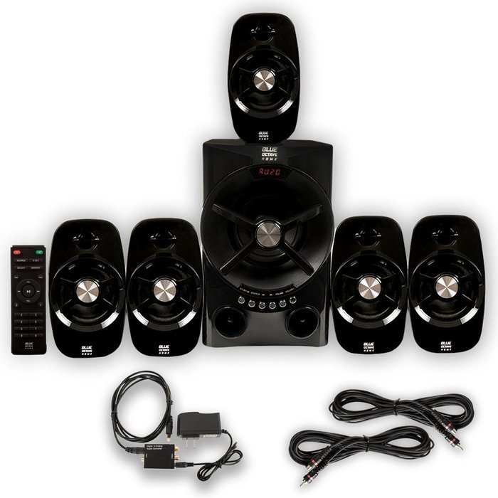 Blue Octave B54 Home Theater 5.1 Bluetooth Speaker System with Optical Input FM USB and 2 Ext. Cables
