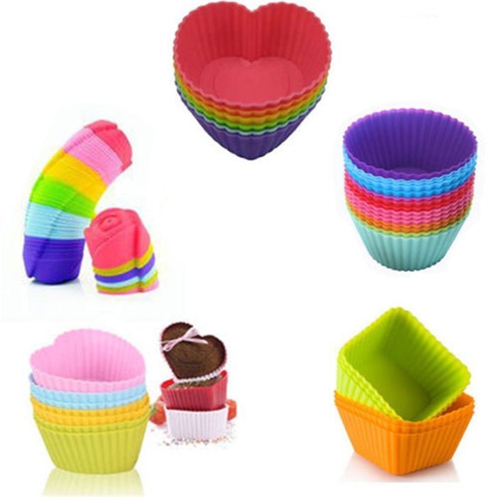 DANSPEED 10PCS Soft Silicone Cake Chocolate Muffin Cupcake Liner Baking Cup Mould Tools (Square)