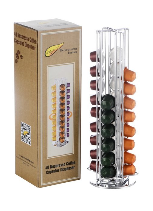 Meelio Nespresso Coffee Capsules Holder Carousel,40 Nespresso Pods (Coffee pods are not included),Silver N6