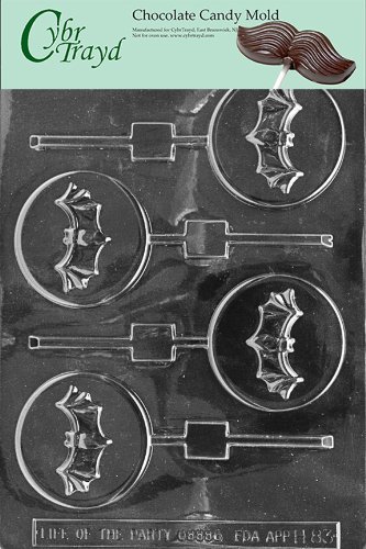 Cybrtrayd H083 Halloween Chocolate Candy Mold, Bat on Moon Lolly