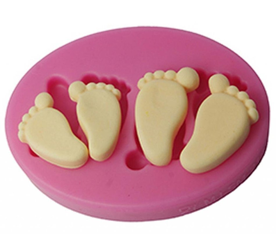 FOUR-C Silicone Embossing Mold Baby Feet Fondant and Gum Paste Mould Color Pink