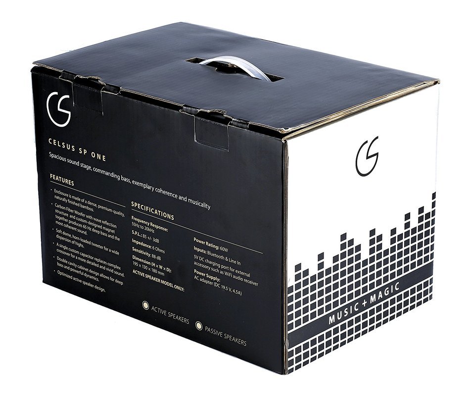 Celsus Sound SP-One bookshelf speaker with premium bamboo cabinet and carbon fiber speaker