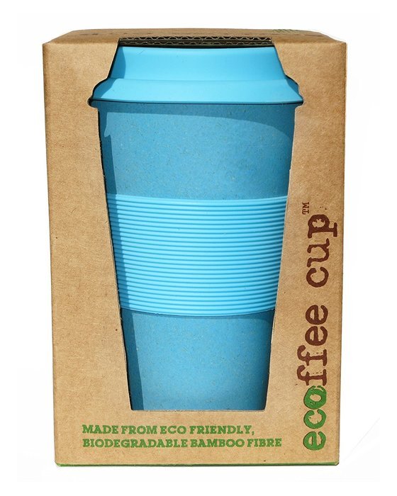 Ecoffee Organic Bamboo Fibre Reusable Coffee Cup Aqua 400ml N3