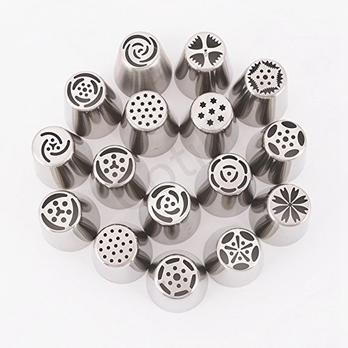 TecGeo(TM) 16PC/set Stainlees Steel Russian Tulip Icing Piping Nozzles Cake Decorating Tools Pastry Bag Fondant... N3