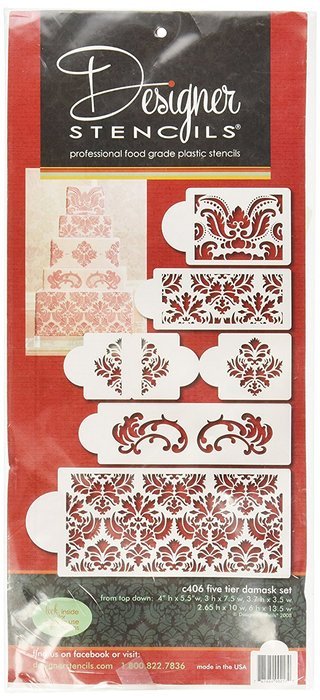 Designer Stencils C406 Martha Stewart's Damask Cake 5-Tier Cake Stencil Set, Beige/Semi-Transparent