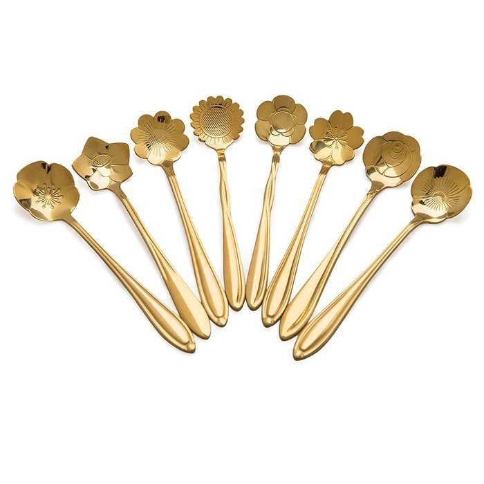 T-TOPER Stainless Steel Creative Tea Spoon (Set of 8),Gold Color N2